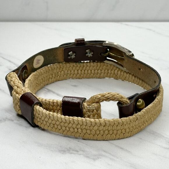 Vintage Womens Brown Leather Rope Stretch Belt Medium (M) ✨ - Picture 4 of 10